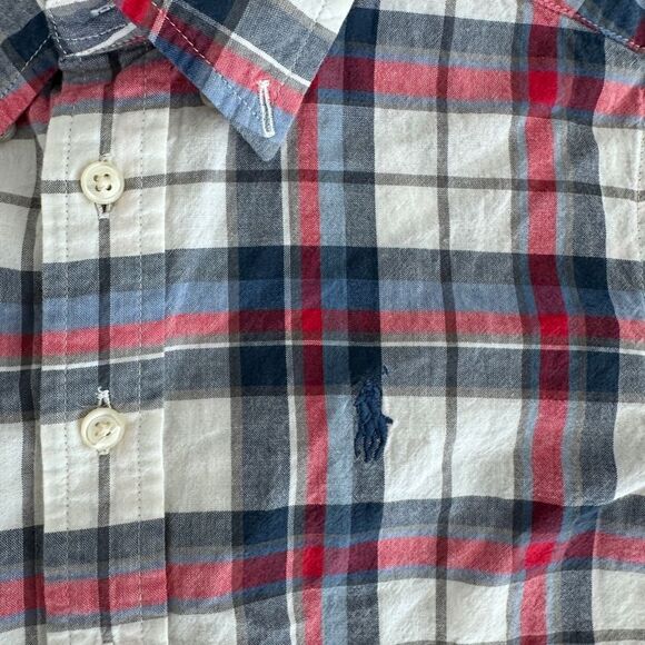 Polo Ralph Lauren Plaid Shirt Boys White Red Blue Button Up Short Sleeve, Size 8 - Picture 2 of 4